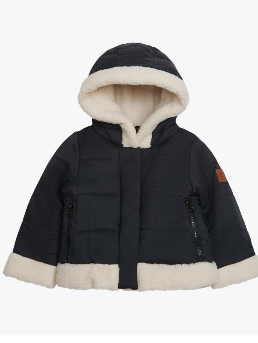 London Fog Girls  Black Sherpa-Lined Hooded Puffer Jacket Sz 24M NWT